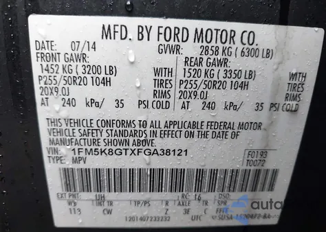 2015 Ford Explorer Sport из США, поврежденный, VIN 1FM5K8GTXFGA38121